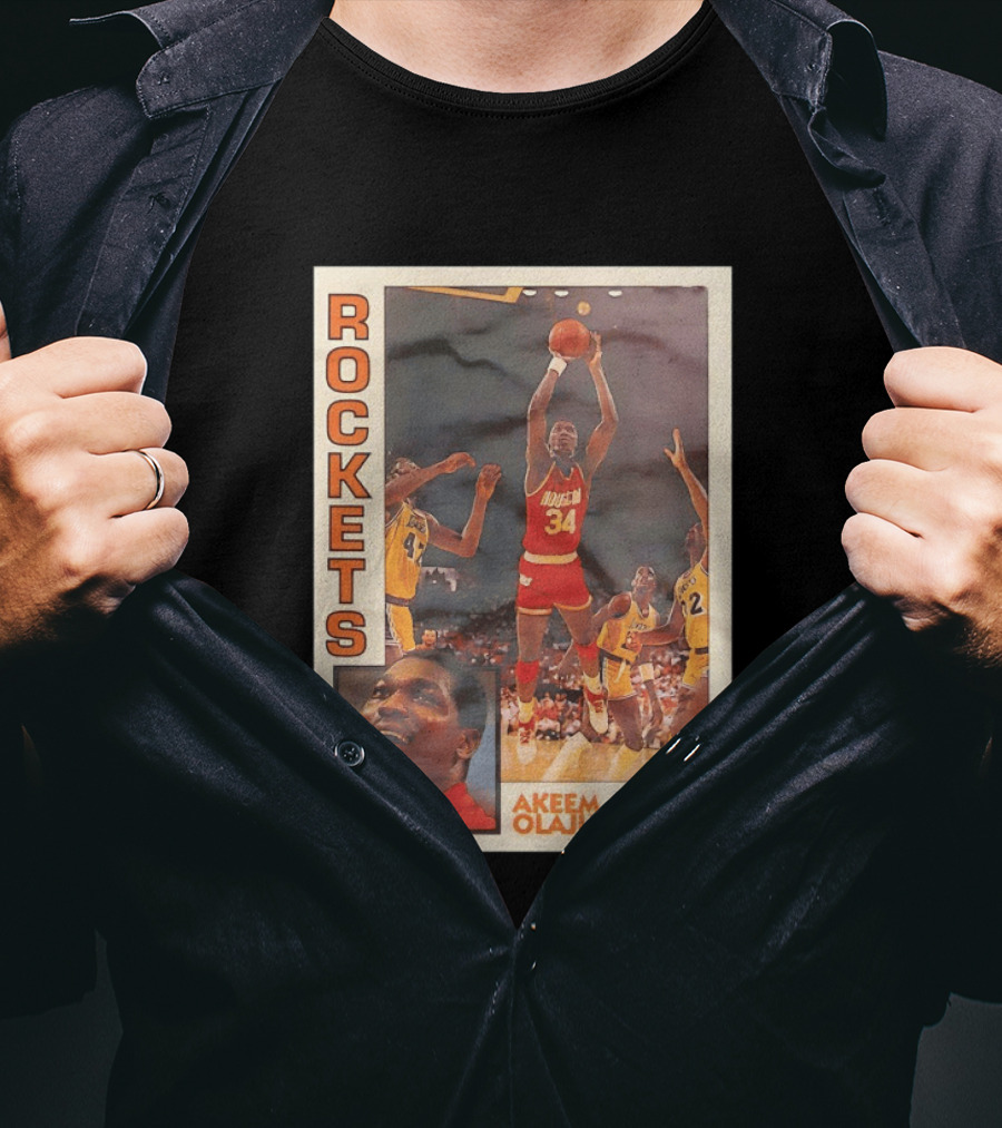 Hakeem Olajuwon Houston Rockets Vintage Basketball Card T-Shirt