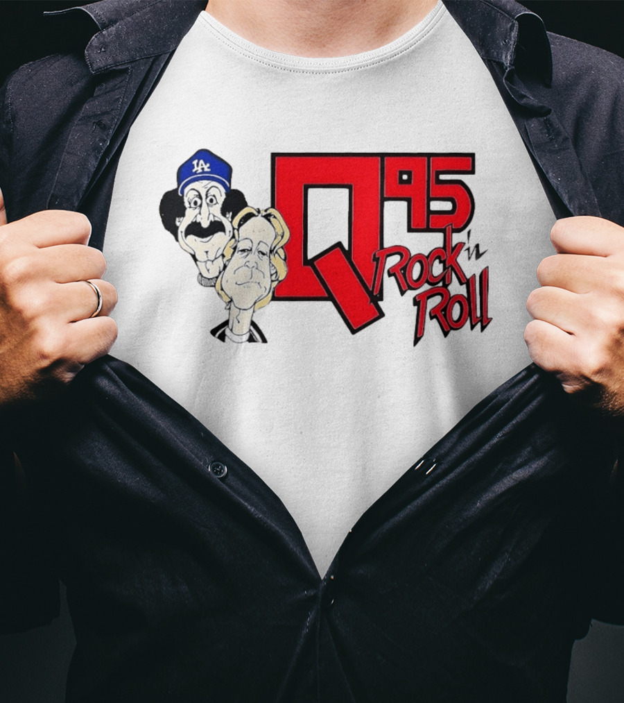 Q95 Rock 'n Roll Characters Wearing LA Dodgers Hat T-Shirt