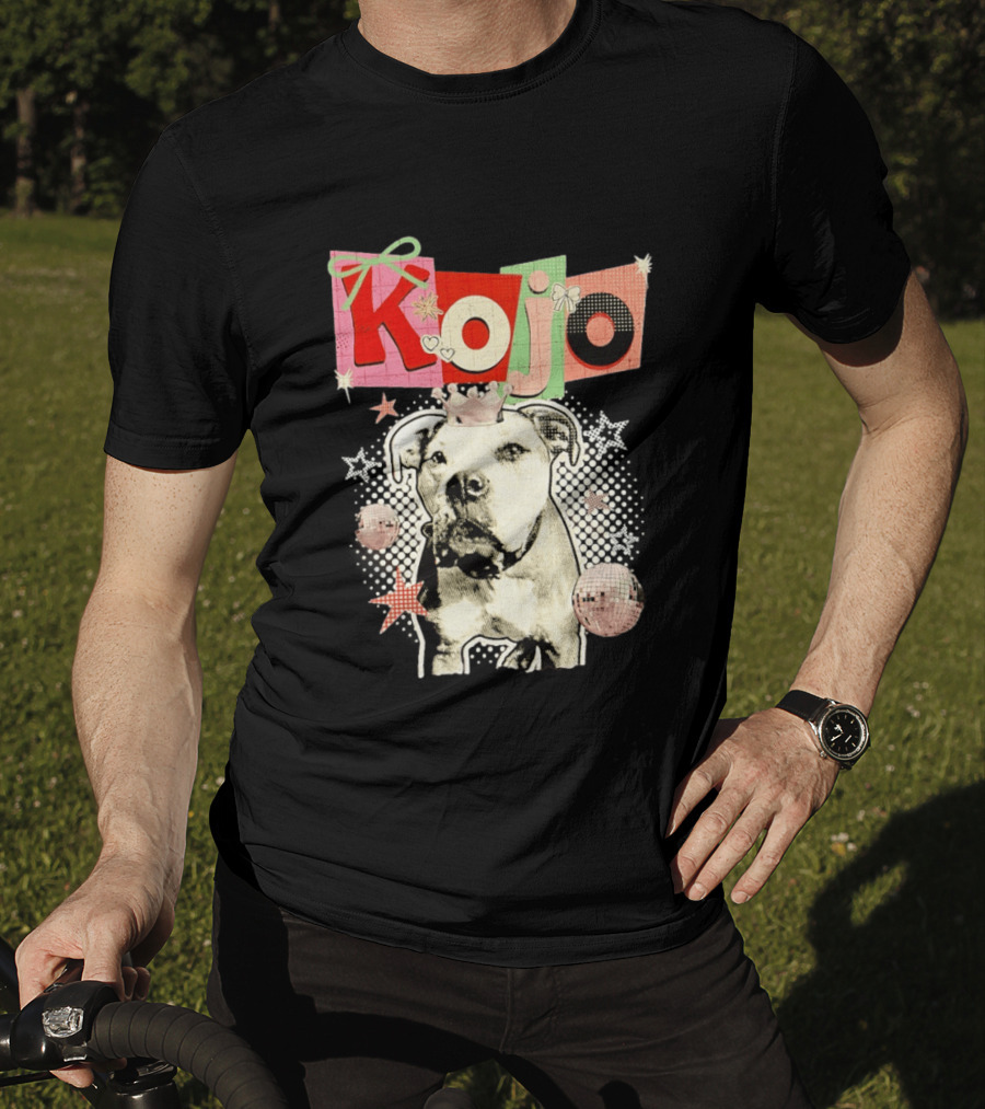 Kojo Dog Crown Retro Style Collage With Hearts And Stars T-Shirt