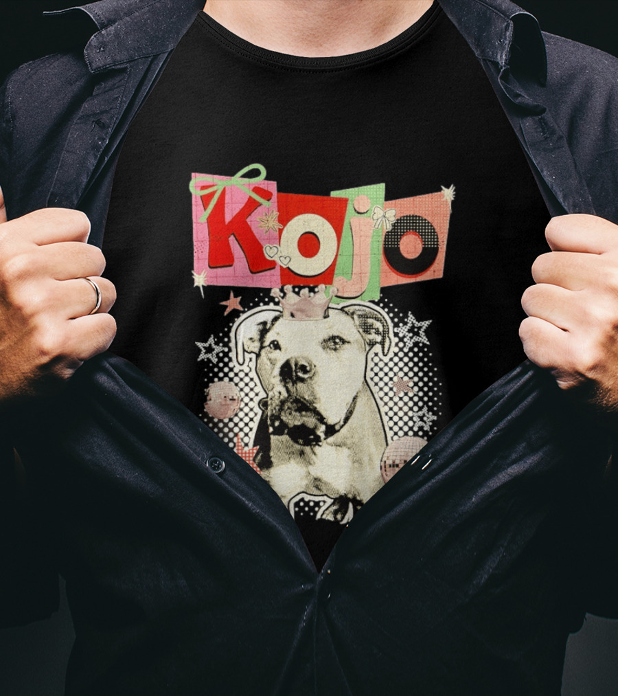 Kojo Dog Crown Retro Style Collage With Hearts And Stars T-Shirt