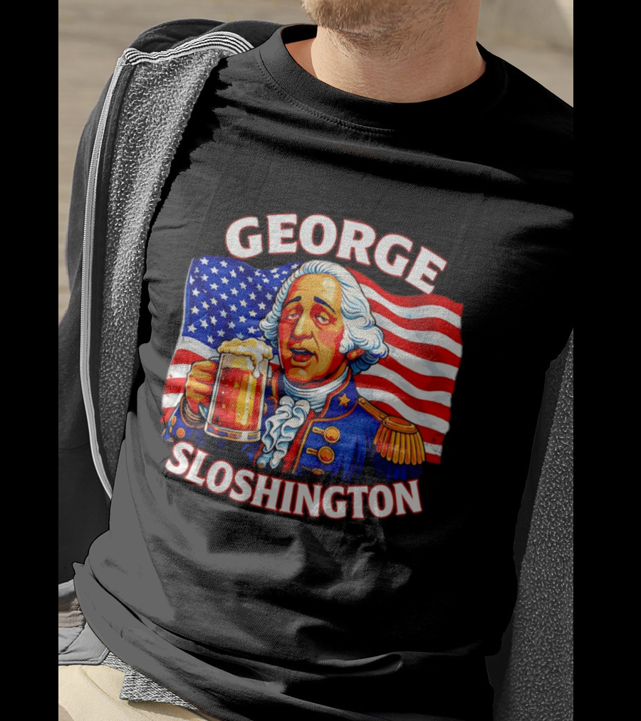 George Sloshington Patriotic Beer With American Flag T-Shirt