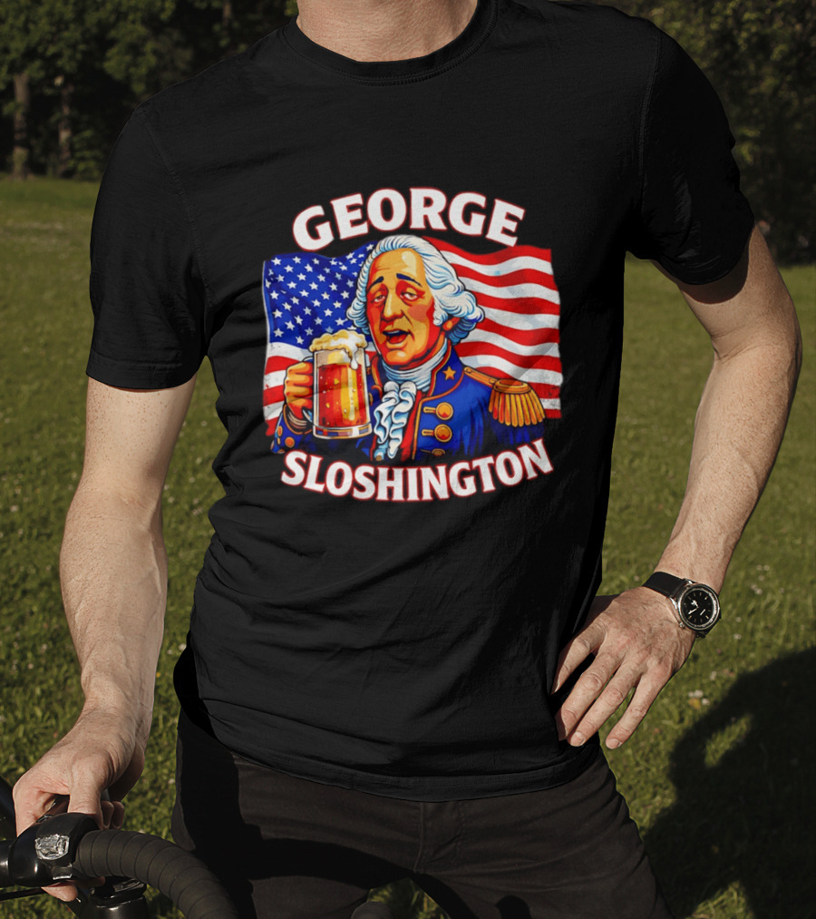 George Sloshington Patriotic Beer With American Flag T-Shirt