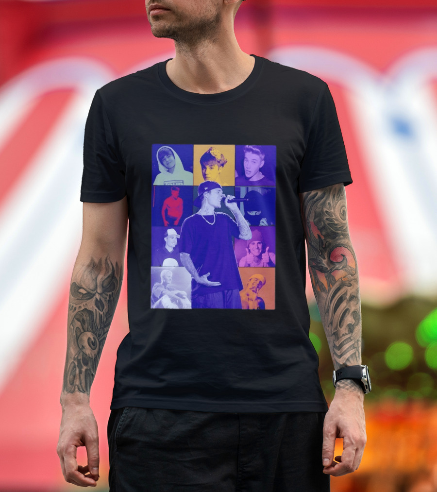 Justin Bieber The Eras Tour Concert Retro Photo Collage T-Shirt