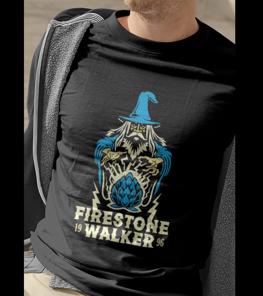 Firestone Walker 1996 Wizard Hat And Bearded Figure With Lightning Bolts T-Shirt