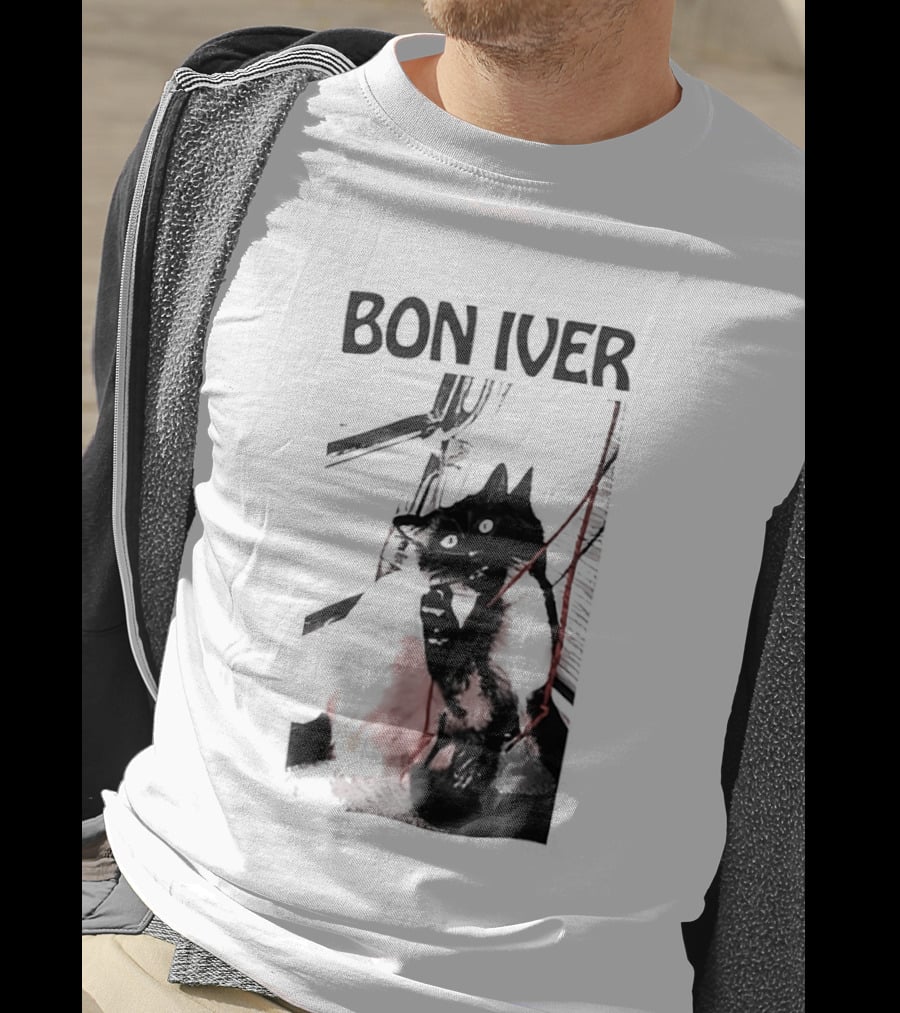 Bon Iver Cat With Guitar Image T-Shirt