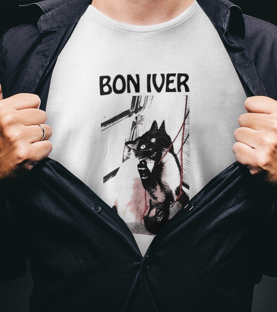 Bon Iver Cat With Guitar Image T-Shirt