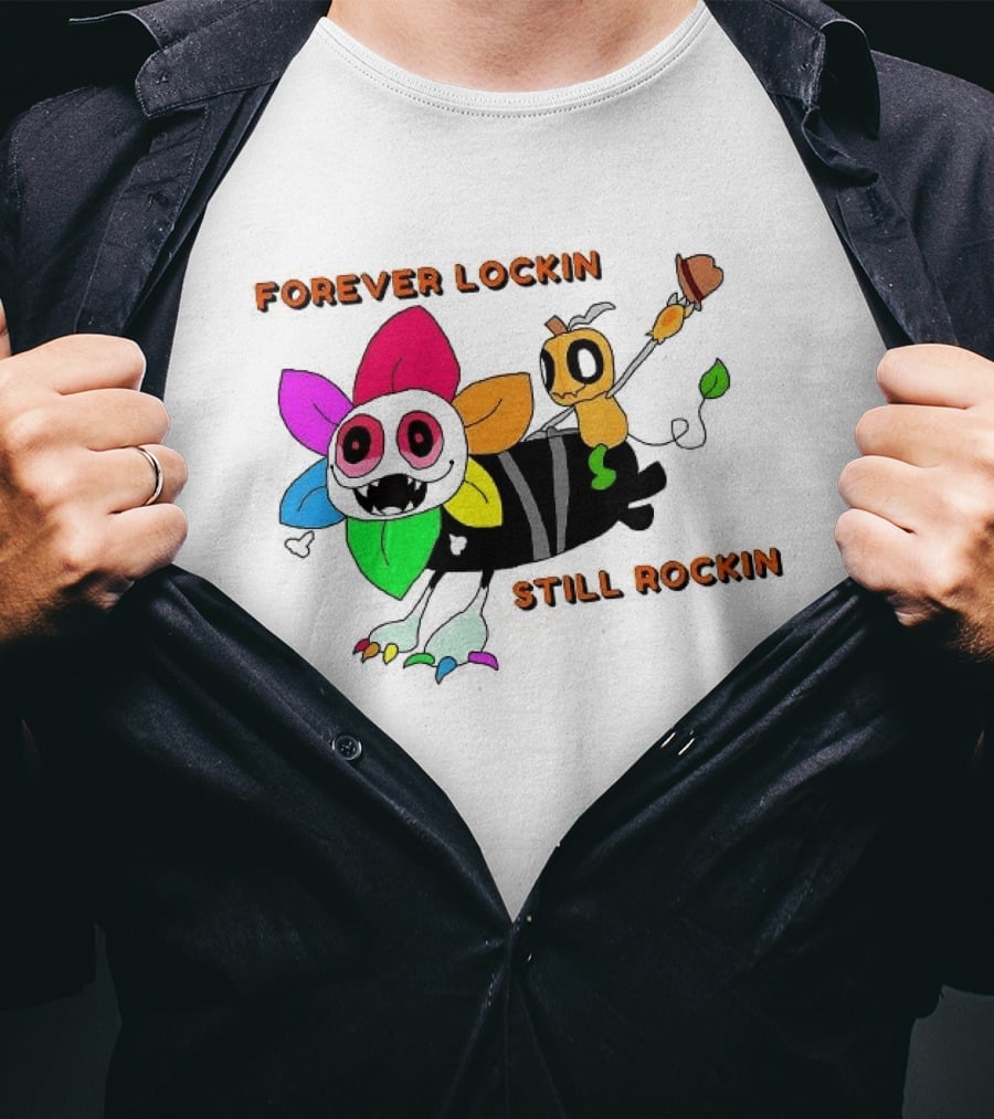 Forever Lockin Still Rockin Colorful Creature Toon T-Shirt