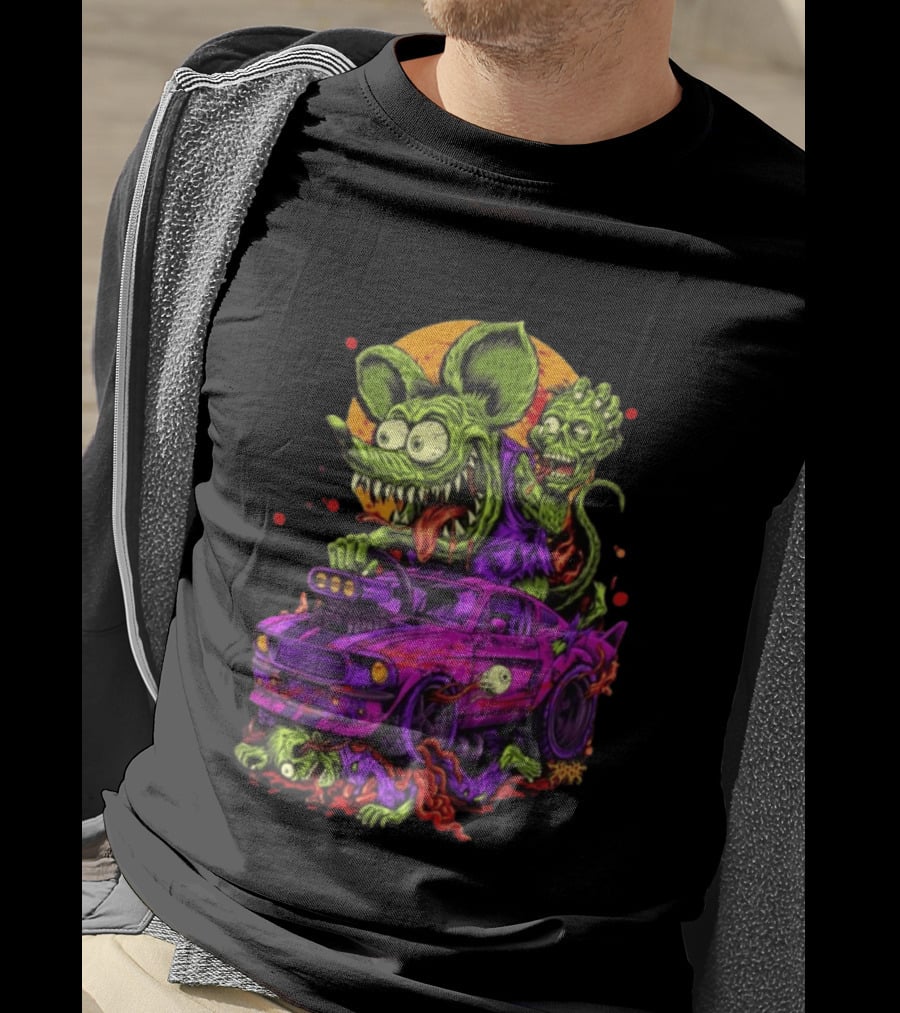 Rat Fink Vs Zombies Classic Monster Car Battle Vintage Horror T-Shirt