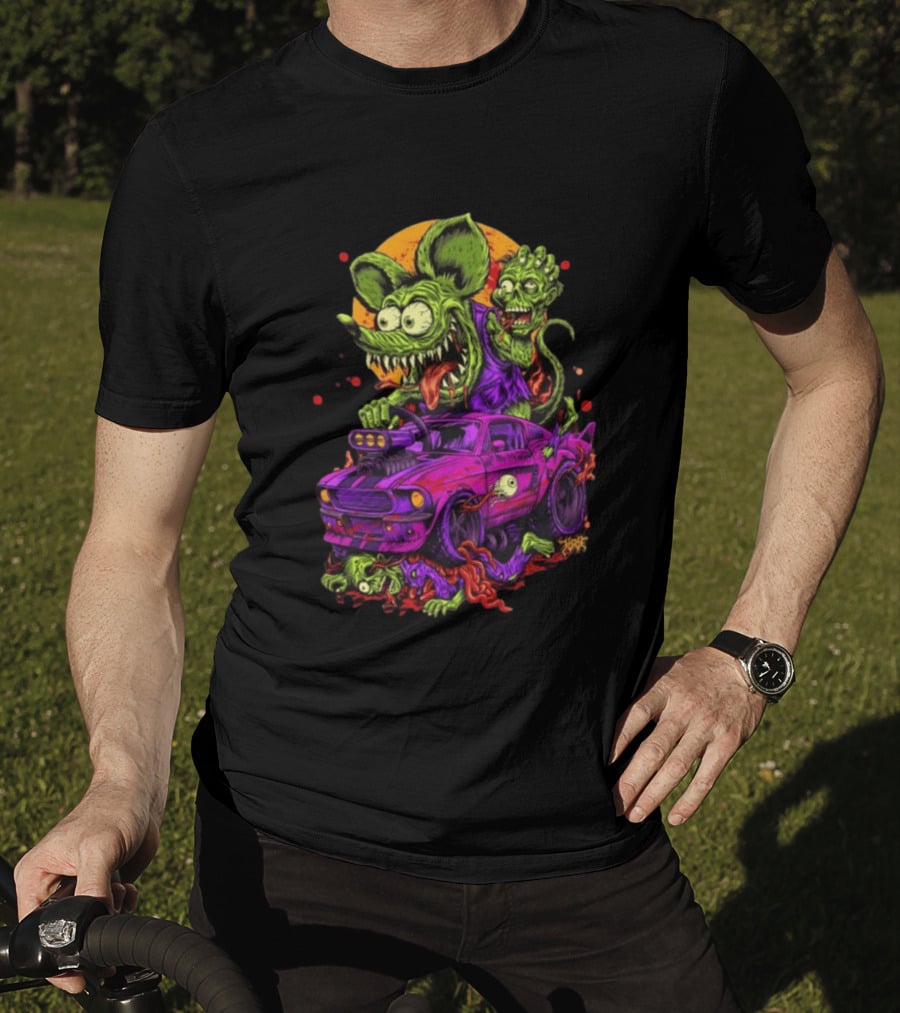 Rat Fink Vs Zombies Classic Monster Car Battle Vintage Horror T-Shirt