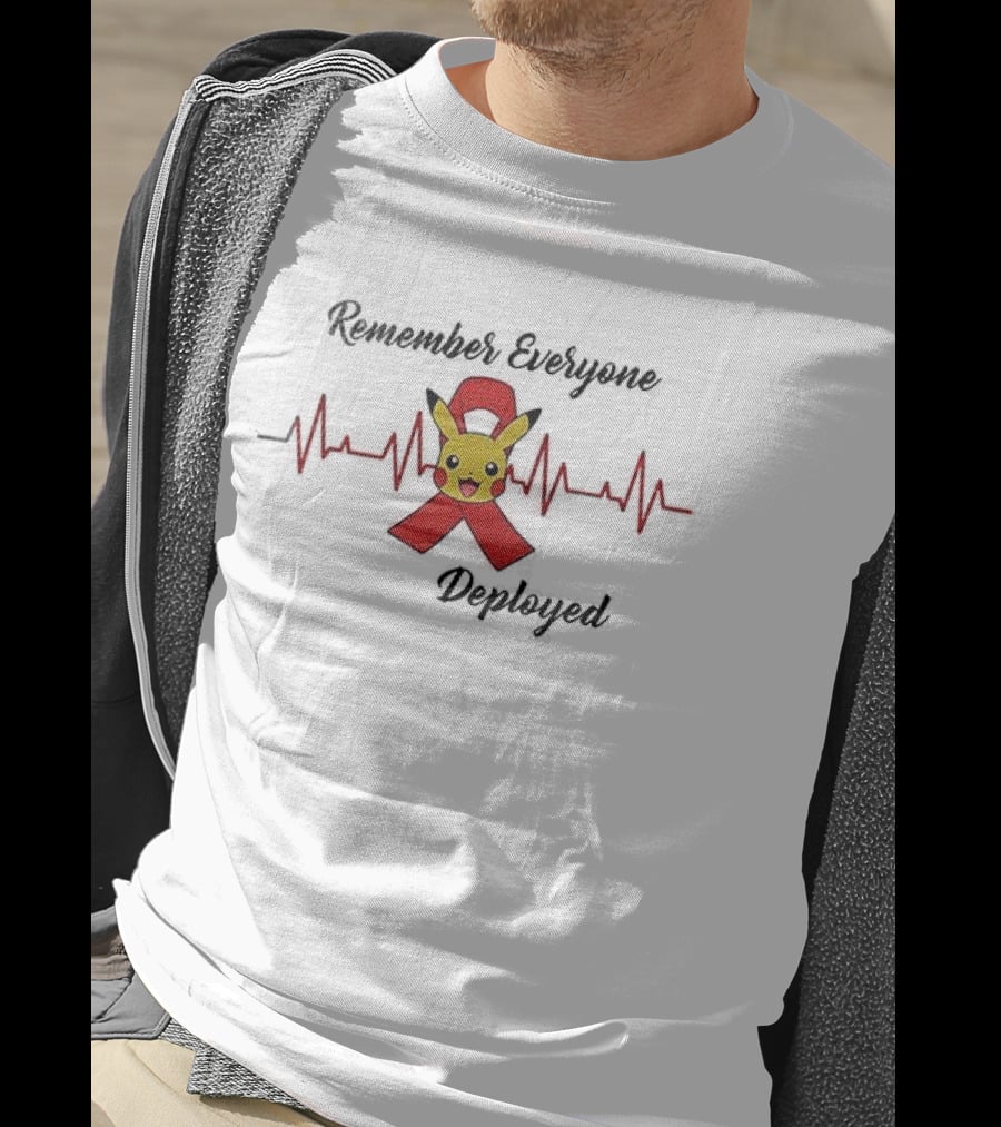 Pikachu Remember Everyone Deployed Support Ribbon Red T-Shirt