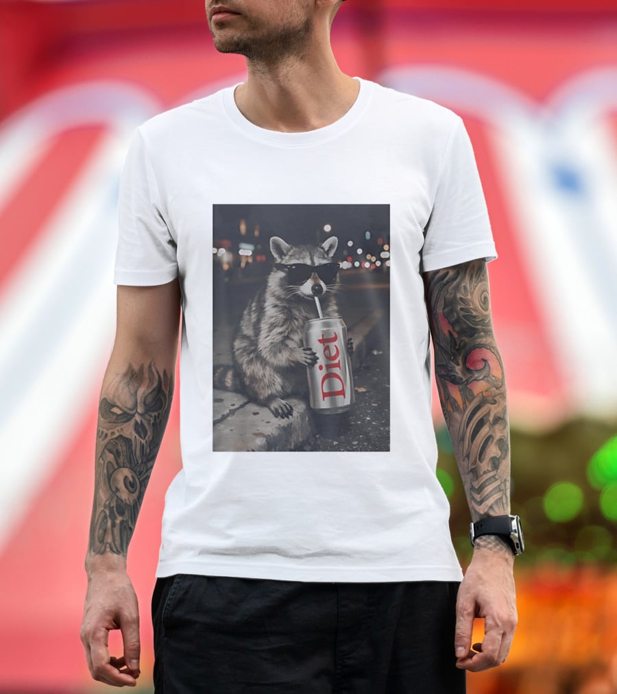 Raccoons Diet Soda Gen Z Dank Meme Raccoon With Sunglasses And Soda Can T-Shirt