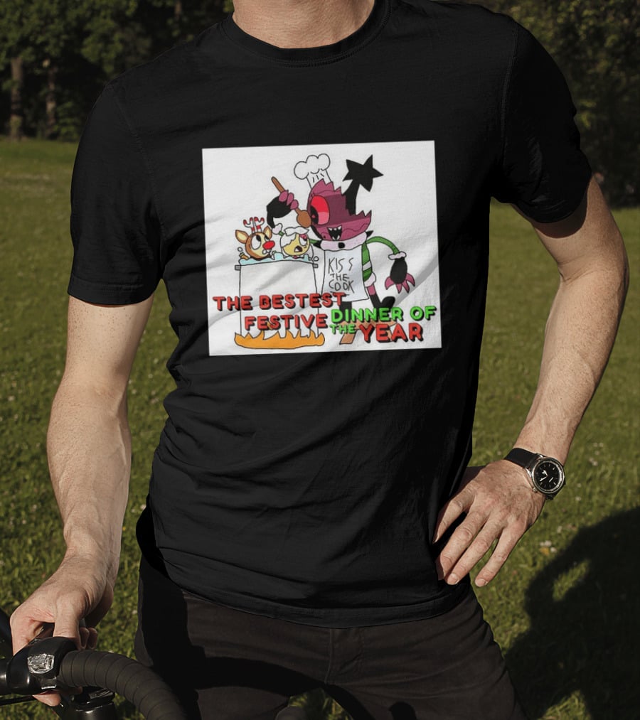 The Bestest Festive Dinner Of The Year Kiss The Cook Chef Monster Reindeer Cooking T-Shirt