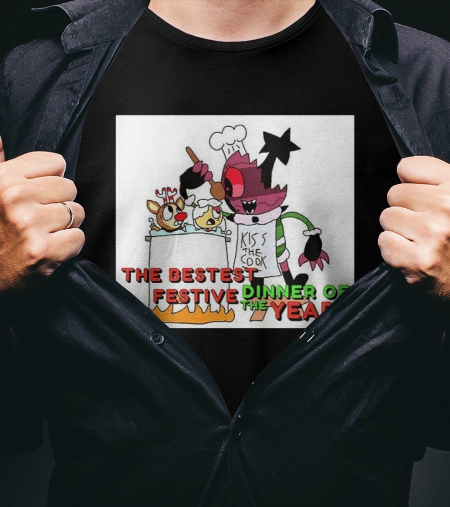The Bestest Festive Dinner Of The Year Kiss The Cook Chef Monster Reindeer Cooking T-Shirt