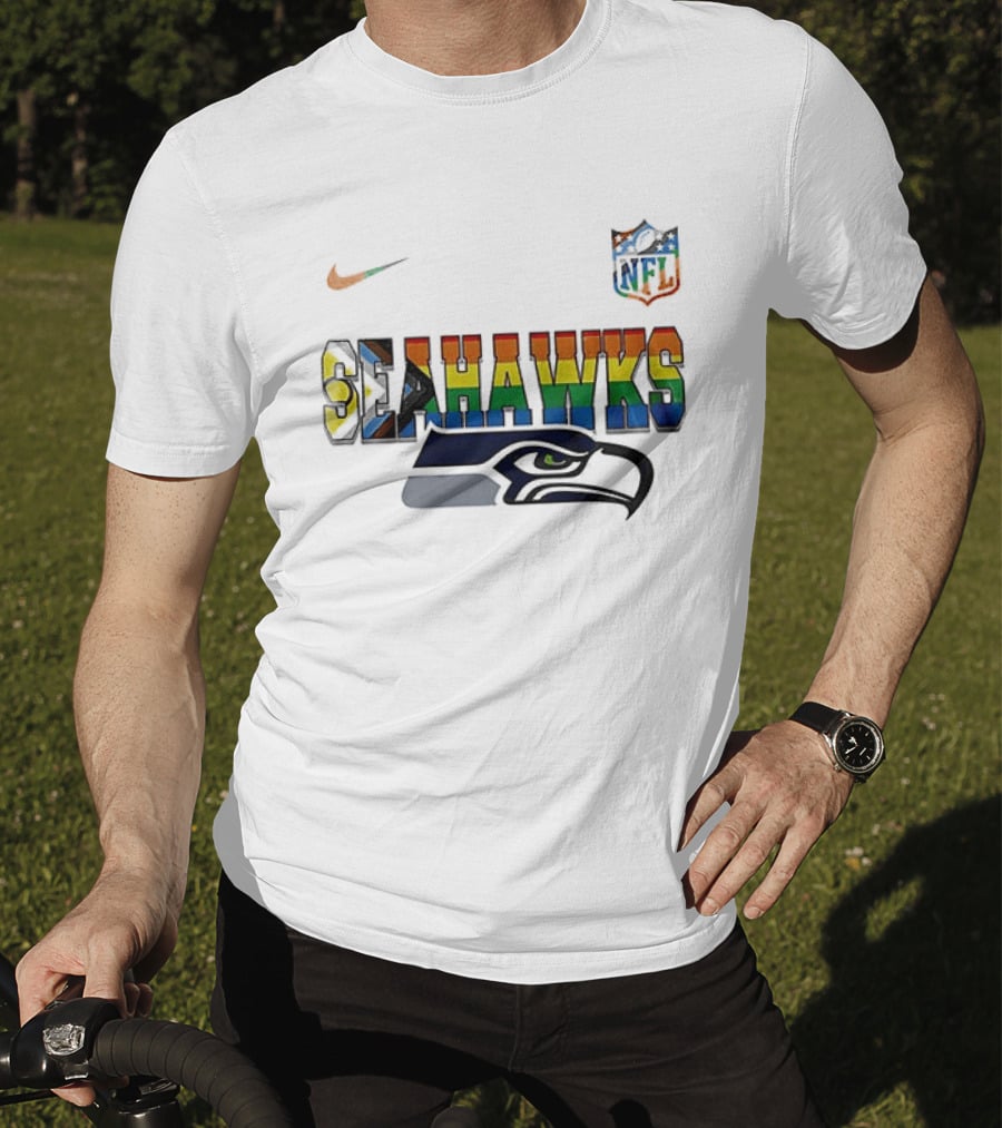 Seattle Seahawks Rainbow Pride NFL Peanuts Collaboration Snoopy Nike T-Shirt