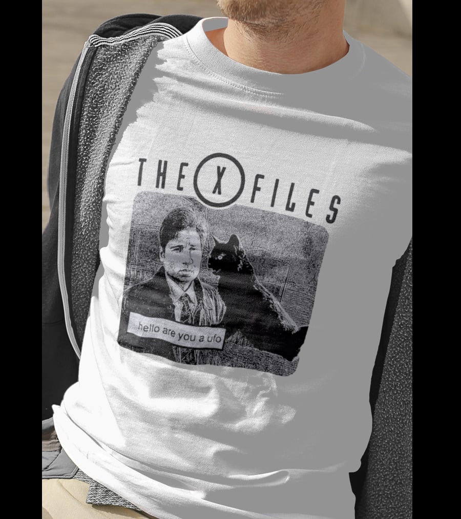 The X Files Hello Are You A UFO Mulder Black Cat T-Shirt