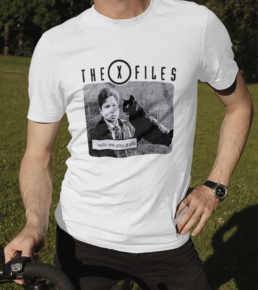 The X Files Hello Are You A UFO Mulder Black Cat T-Shirt