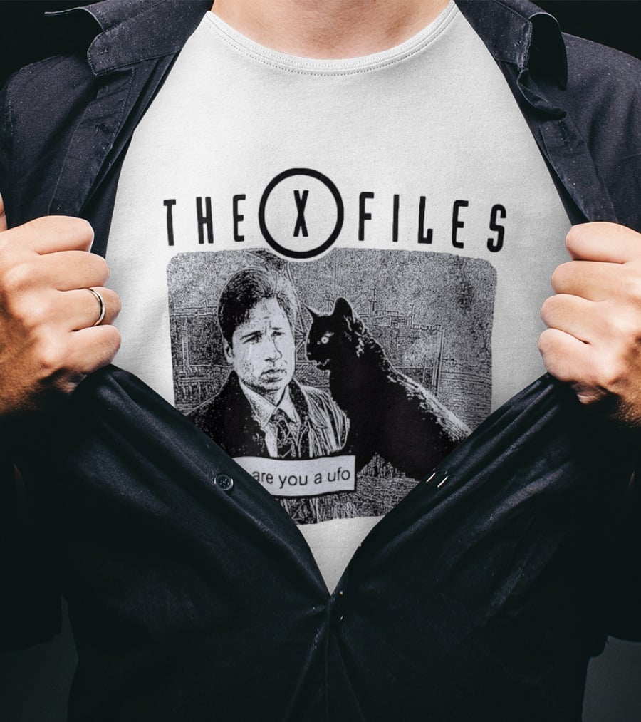 The X Files Hello Are You A UFO Mulder Black Cat T-Shirt