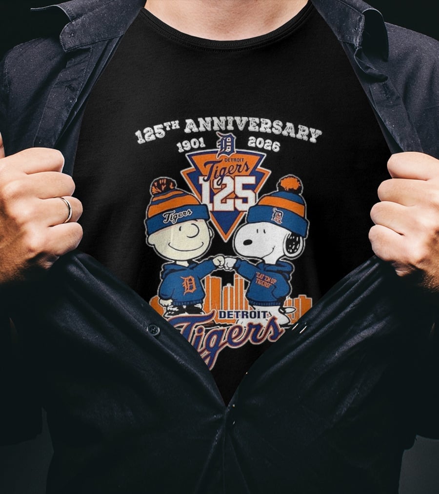 Charlie Brown Snoopy Detroit Tigers 125th Anniversary 1901 2026 Skyline T-Shirt