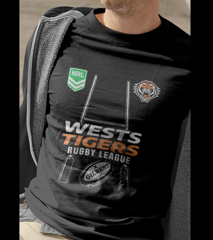 Wests Tigers Rugby League NRL X Motor Harley Davidson Skeleton Gilbert Rugby Ball T-Shirt