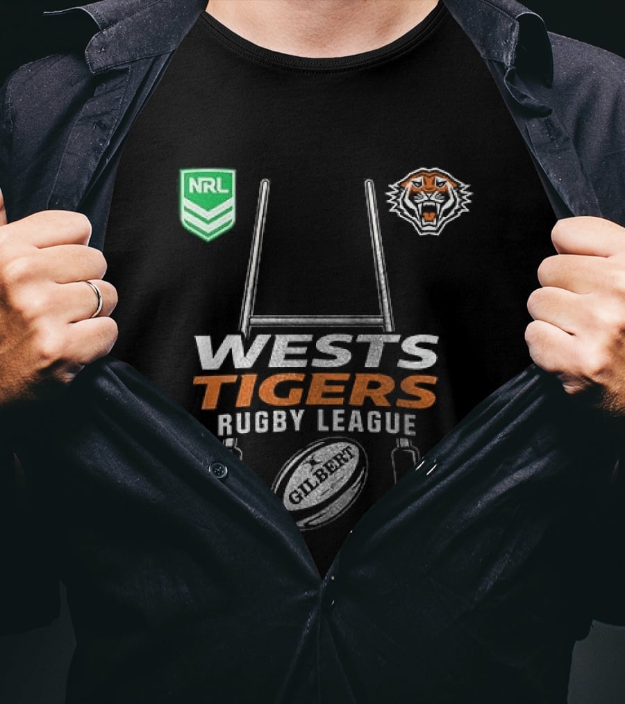 Wests Tigers Rugby League NRL X Motor Harley Davidson Skeleton Gilbert Rugby Ball T-Shirt