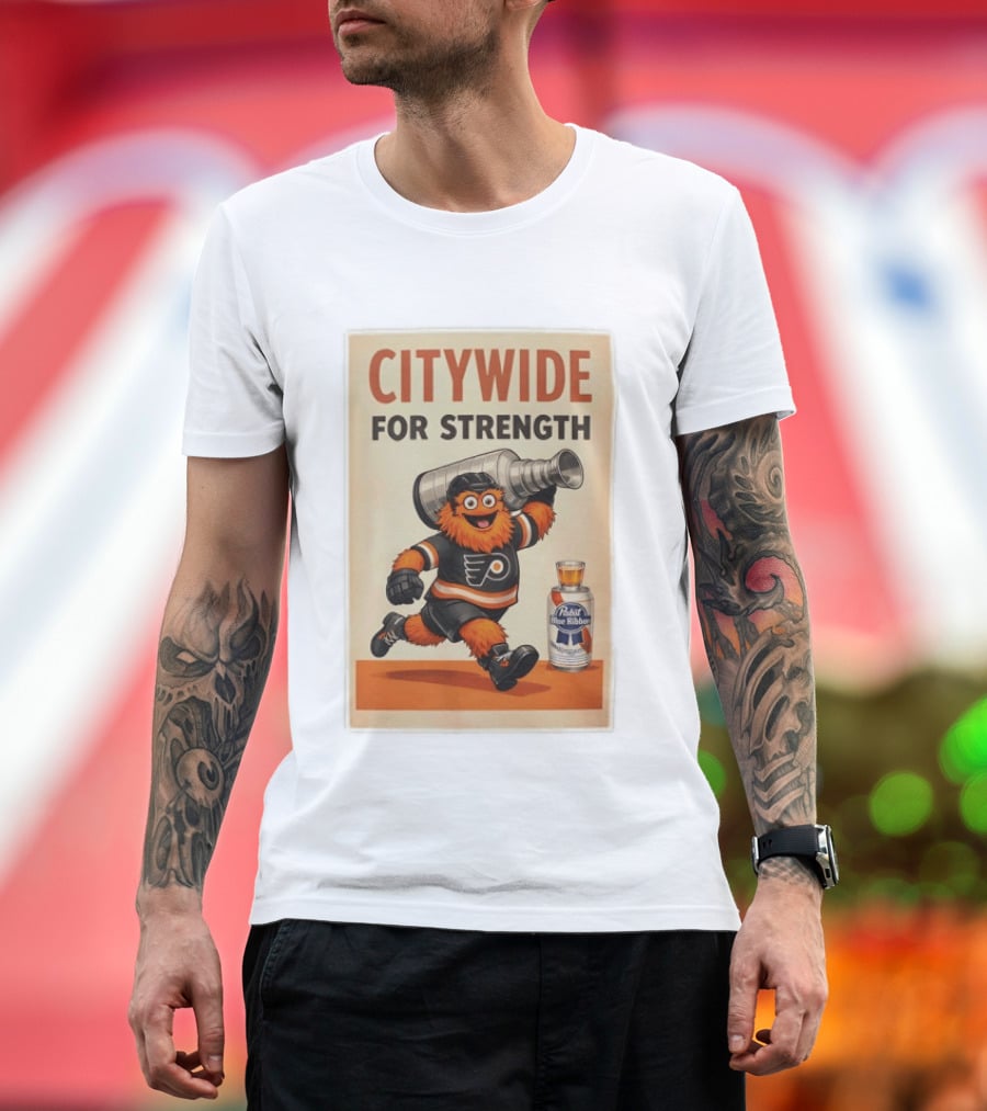 Citywide For Strength Philadelphia Flyers Gritty Pabst Blue Ribbon Stanley Cup T-Shirt