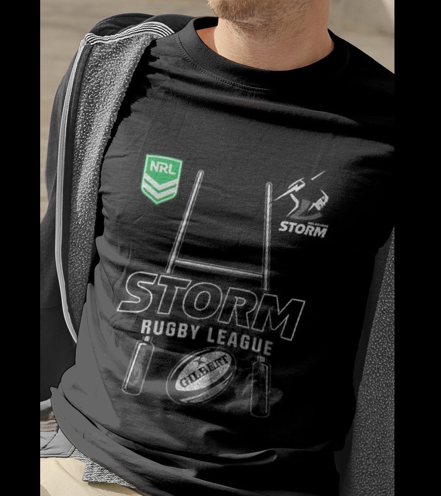 Melbourne Storm Rugby League NRL X Harley Davidson Skeleton Rugby Ball T-Shirt