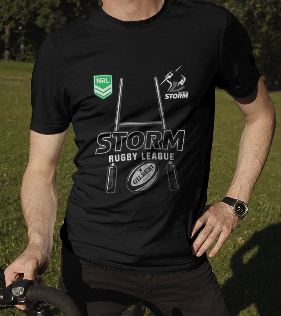 Melbourne Storm Rugby League NRL X Harley Davidson Skeleton Rugby Ball T-Shirt