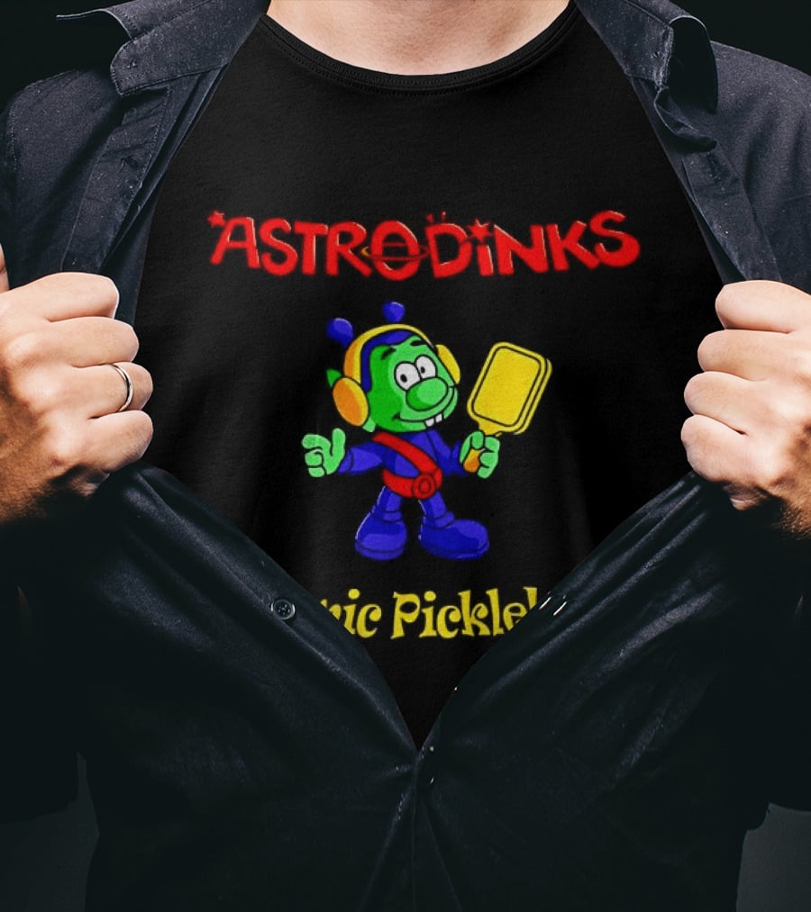 Astrodinks Cosmic Pickleball Alien With Paddle T-Shirt