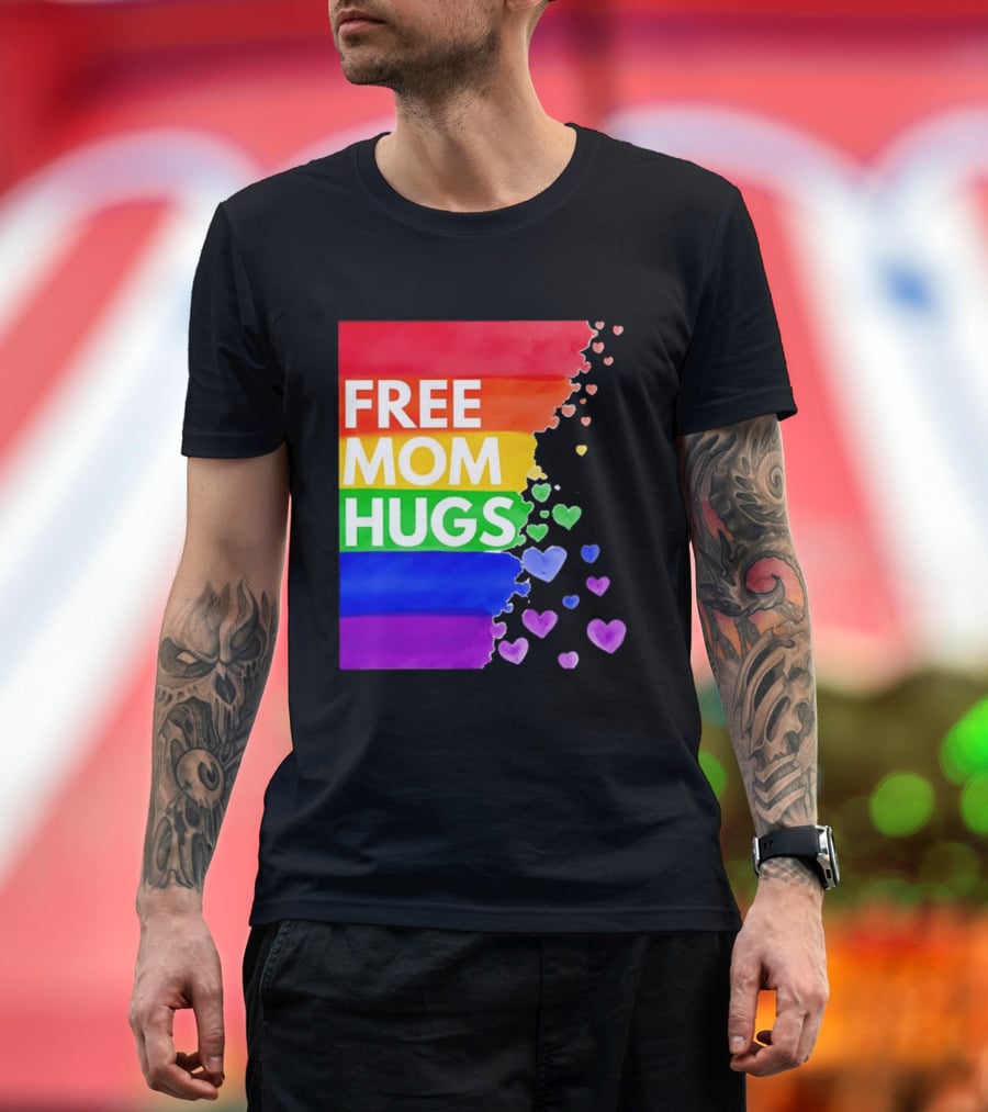 Free Mom Hugs Rainbow Hearts LGBTQ Pride Watercolor T-Shirt