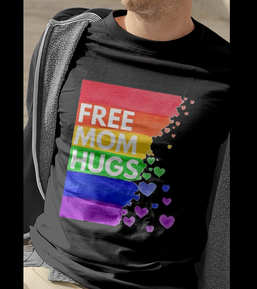 Free Mom Hugs Rainbow Hearts LGBTQ Pride Watercolor T-Shirt