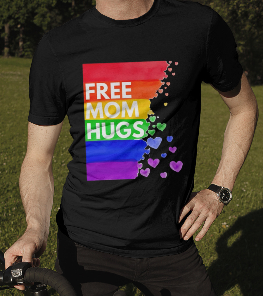 Free Mom Hugs Rainbow Hearts LGBTQ Pride Watercolor T-Shirt
