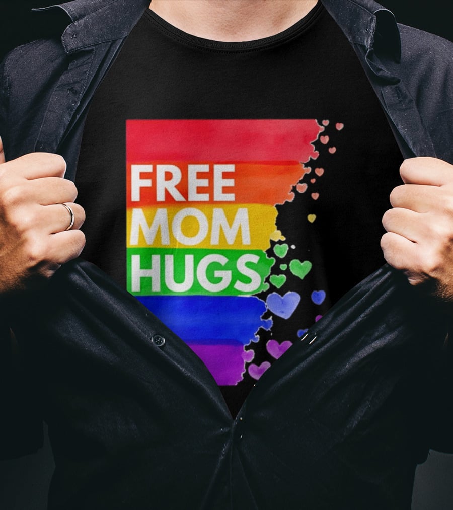 Free Mom Hugs Rainbow Hearts LGBTQ Pride Watercolor T-Shirt