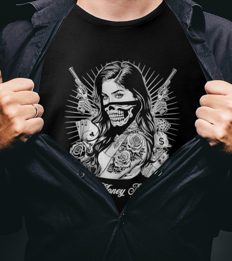 Girl Skull Mask Guns Make Money Not Friends T-Shirt
