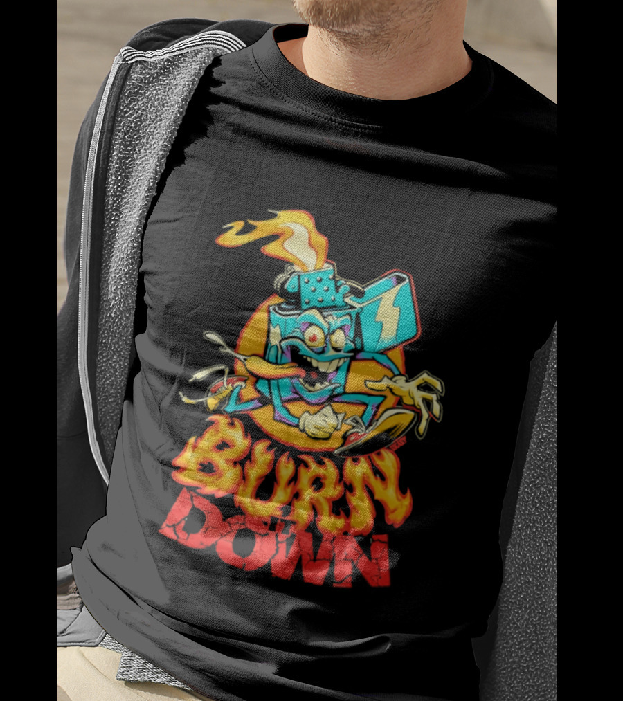 Burn It Down Lighter Mascot With Flames T-Shirt