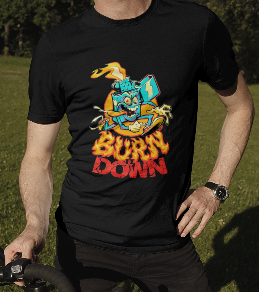 Burn It Down Lighter Mascot With Flames T-Shirt