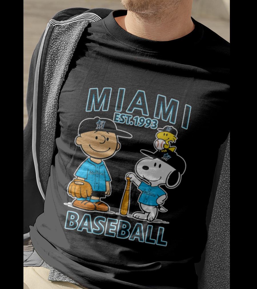 Charlie Brown Snoopy Woodstock Miami Baseball Est 1993 T-Shirt