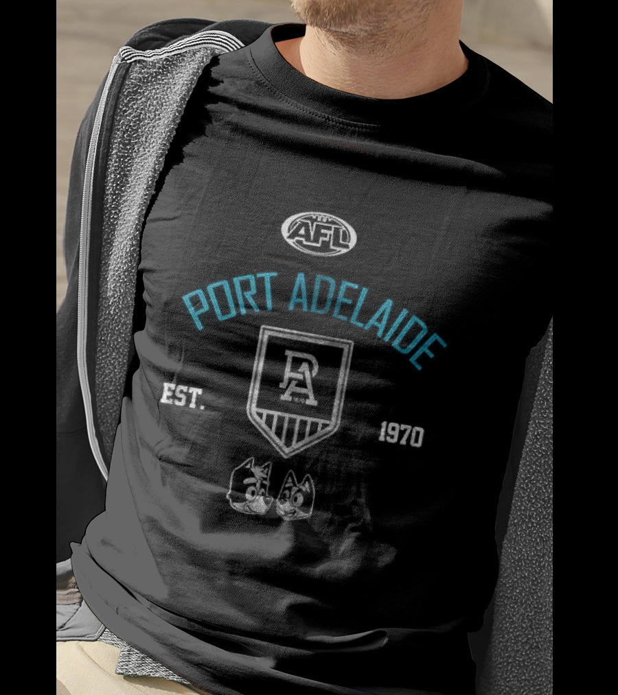 Port Adelaide AFL Blue Dog Cartoon Est 1870 T-Shirt