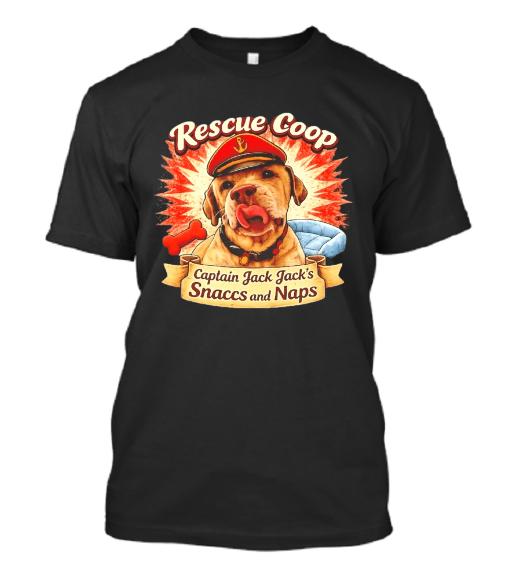 Rescue Coop Captain Jack Jack's Snaccs And Naps Dog Lover Fun T-Shirt