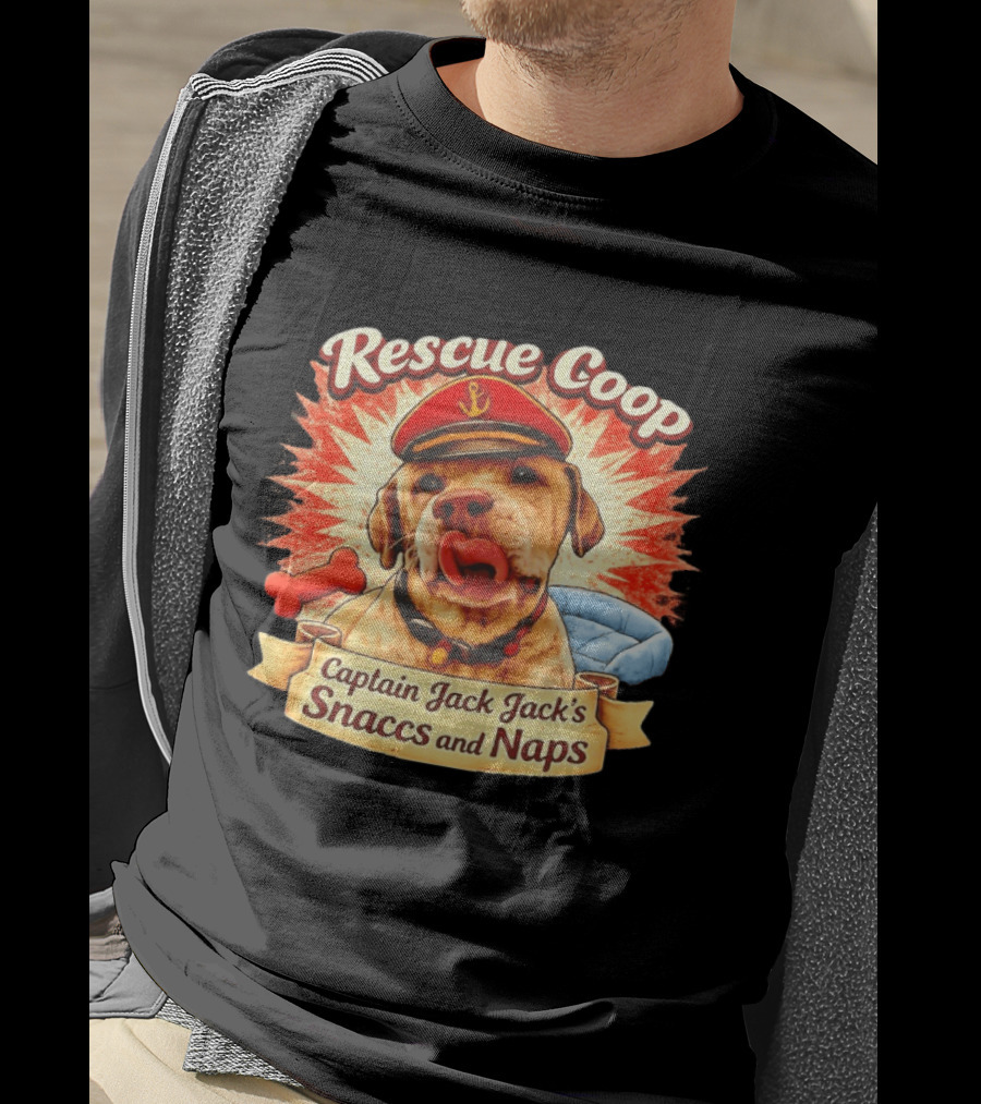 Rescue Coop Captain Jack Jack's Snaccs And Naps Dog Lover Fun T-Shirt