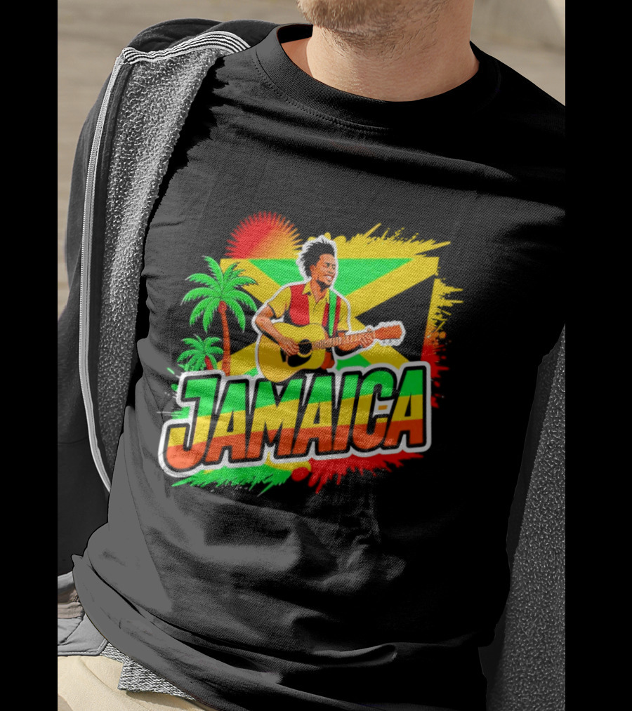 Jamaica Musician 2026 Vibrant Island Vibes Guitarist Flag T-Shirt