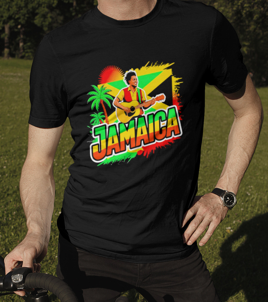 Jamaica Musician 2026 Vibrant Island Vibes Guitarist Flag T-Shirt