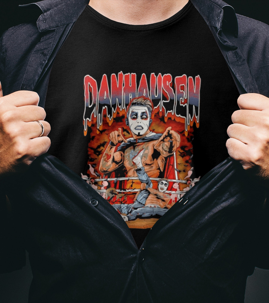 Danhausen Very Nice Very Evil Wrestling Bats Fire Ring Scene T-Shirt