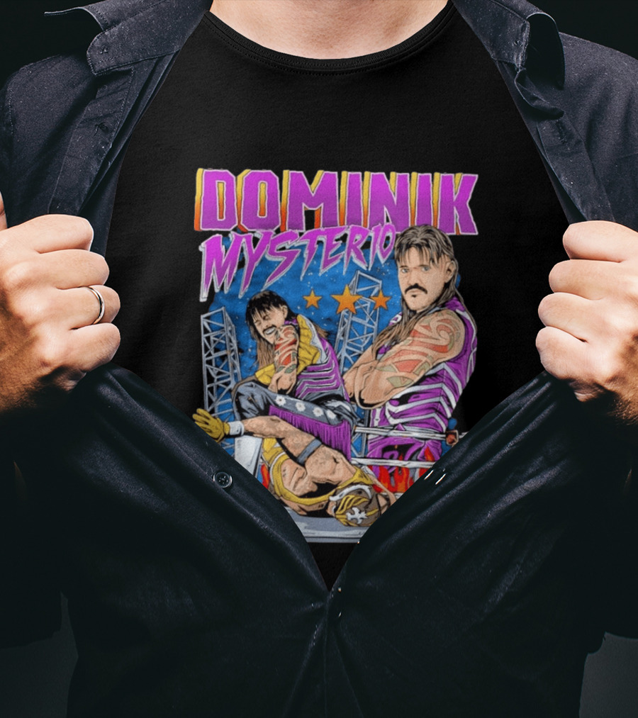 Dominik Mysterio Wrestling Match Illustration Purple Star T-Shirt