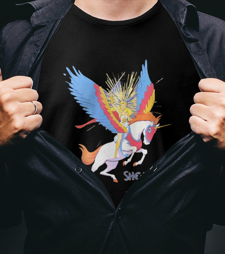 She Ra Riding Swift Wind Pegasus Unicorn Adventure T-Shirt