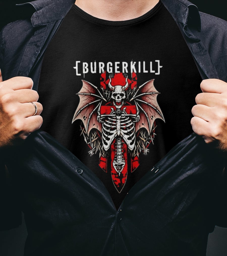Burgerkill Skeleton Wings Red Demon Bat T-Shirt