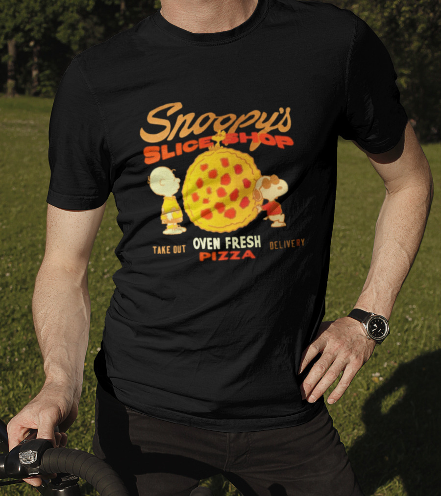 Snoopy's Slice Shop Oven Fresh Pizza Take Out Delivery T-Shirt