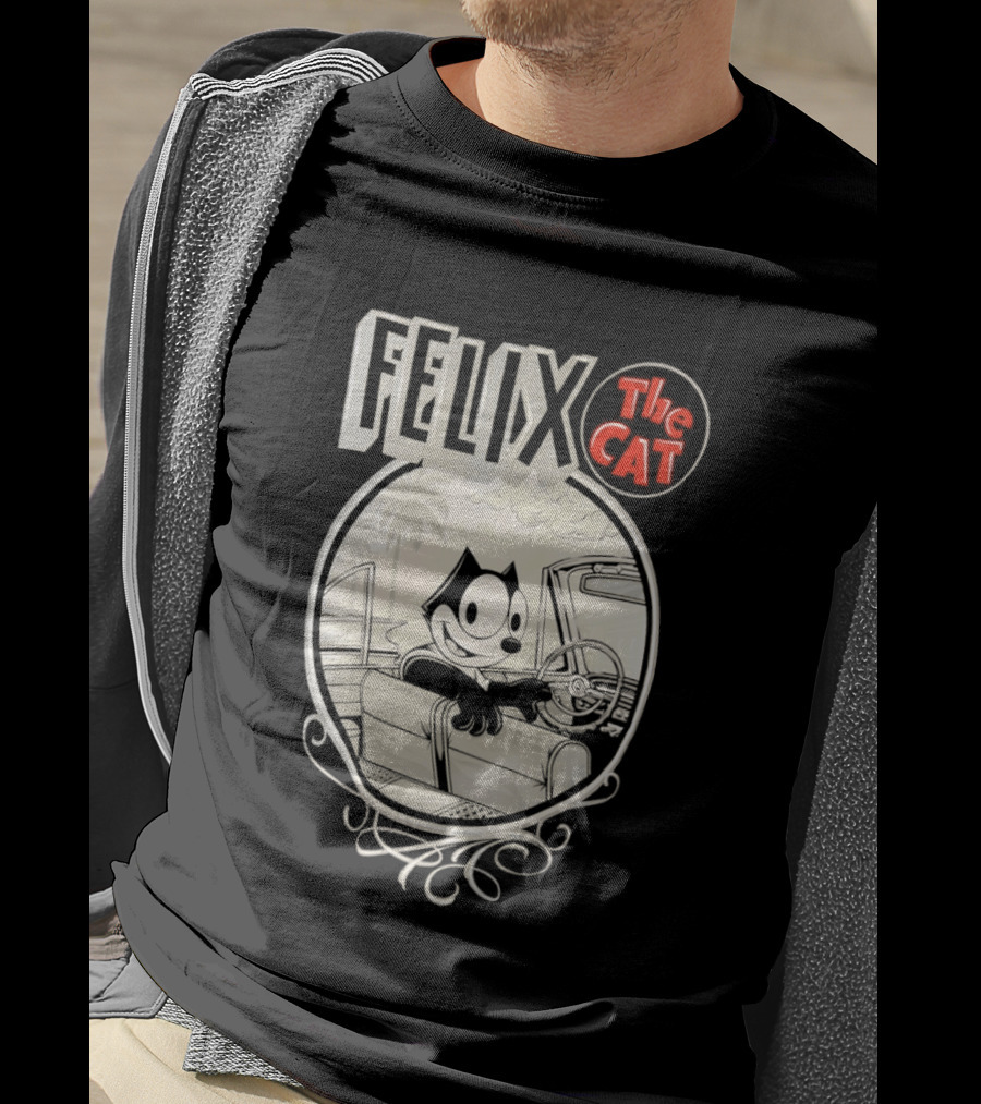 Felix The Cat Driving Car By Mister Cartoon With Palm Tree T-Shirt