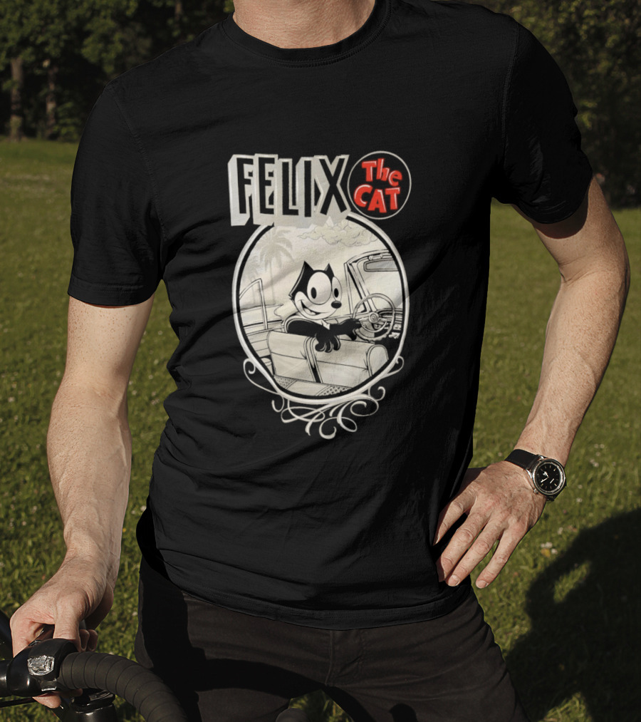 Felix The Cat Driving Car By Mister Cartoon With Palm Tree T-Shirt