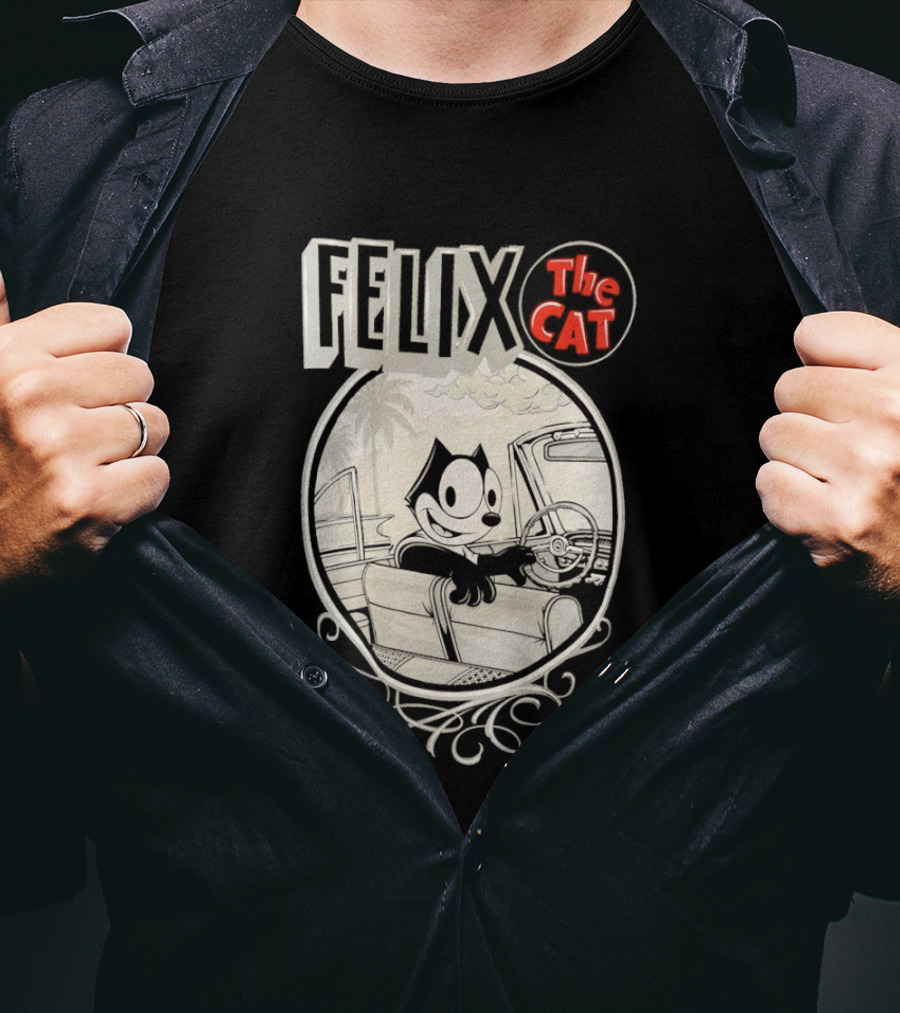 Felix The Cat Driving Car By Mister Cartoon With Palm Tree T-Shirt