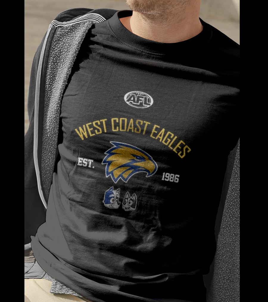 AFL West Coast Eagles Est 1986 Blue Dog Collab Football Cartoon T-Shirt